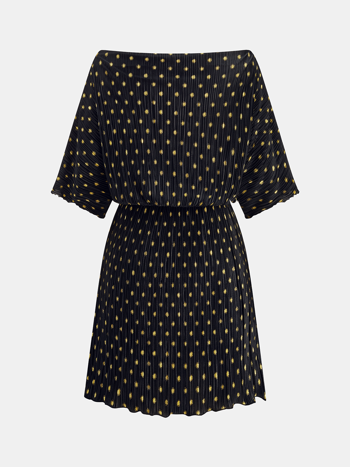 Off-Shoulder Polka Dot Pleated Mini Dress