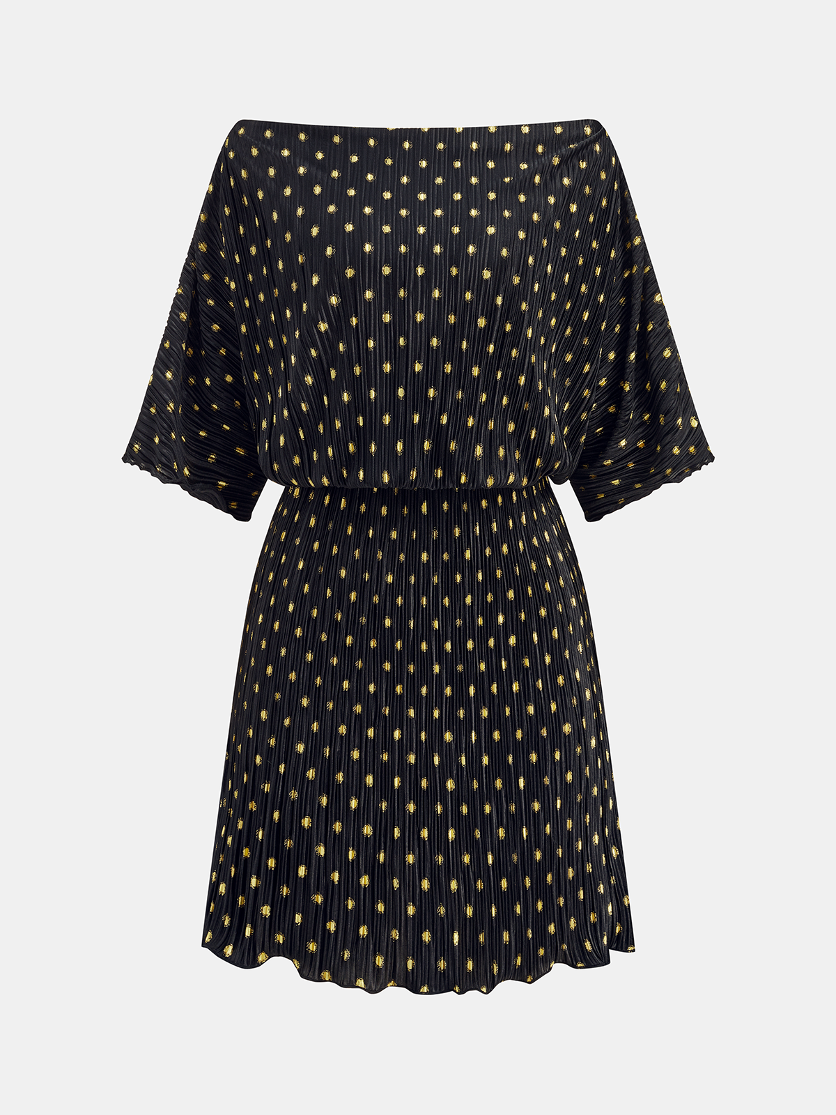 Off-Shoulder Polka Dot Pleated Mini Dress