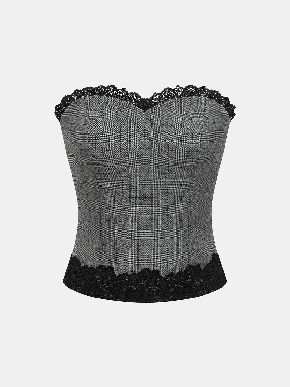 Plaid Lace Trim Strapless Top & Pants Set