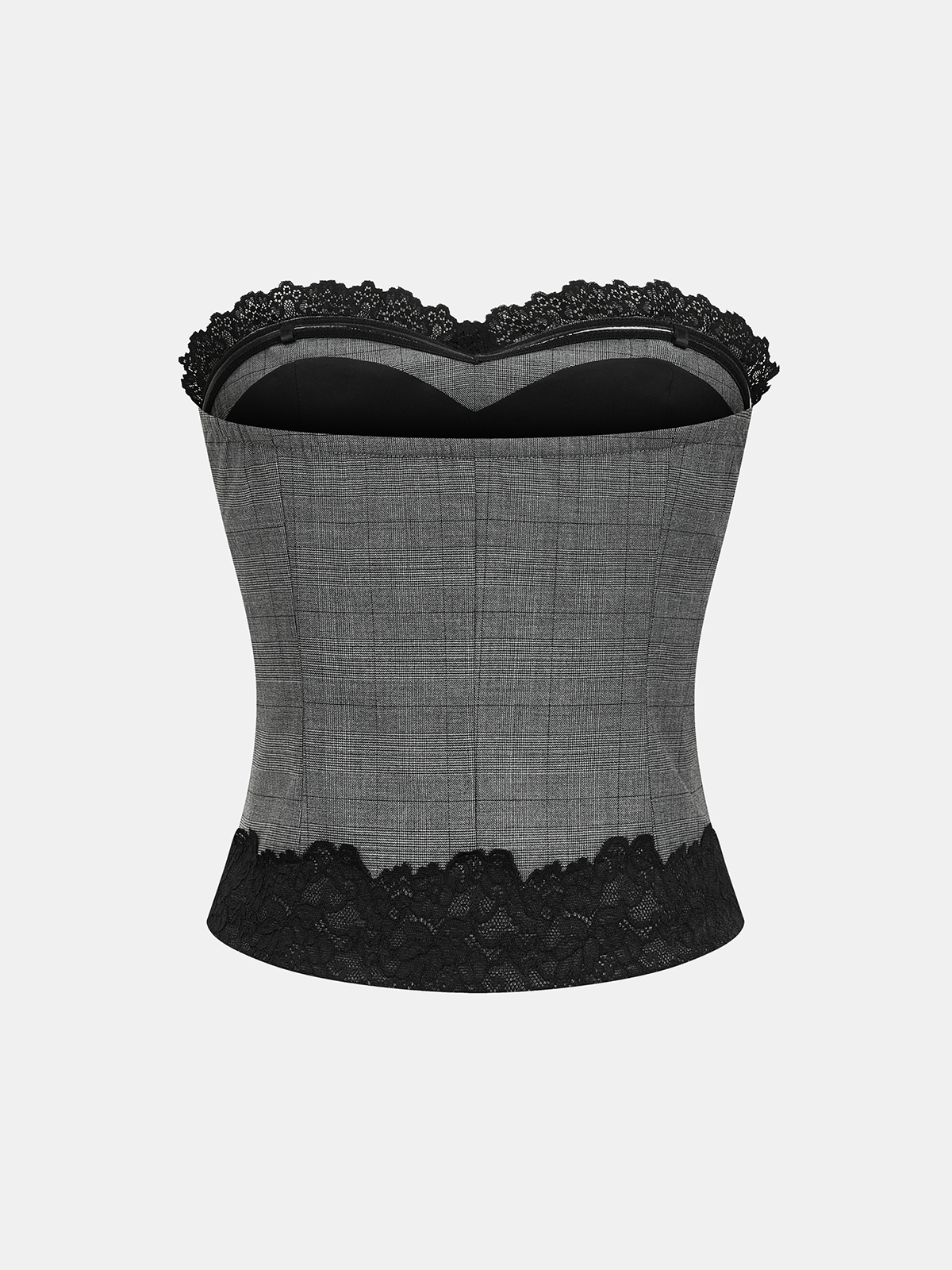 Plaid Lace Trim Strapless Top & Pants Set