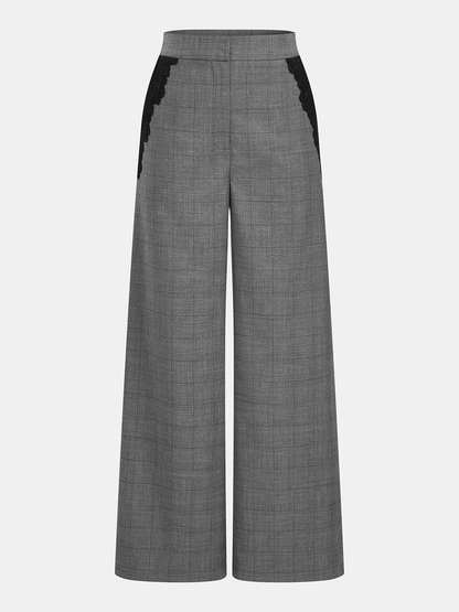 Plaid Lace Trim Strapless Top & Pants Set