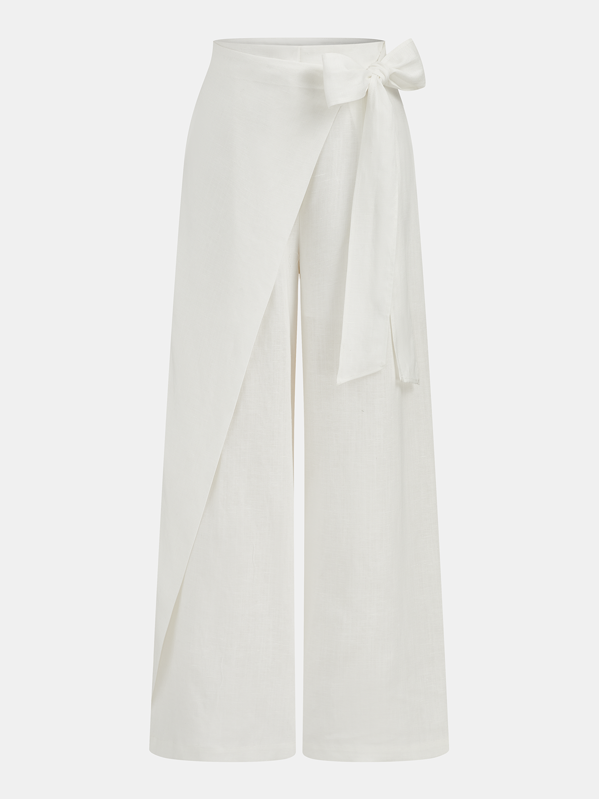 Bow Tie Wrap Linen Wide Leg Pants