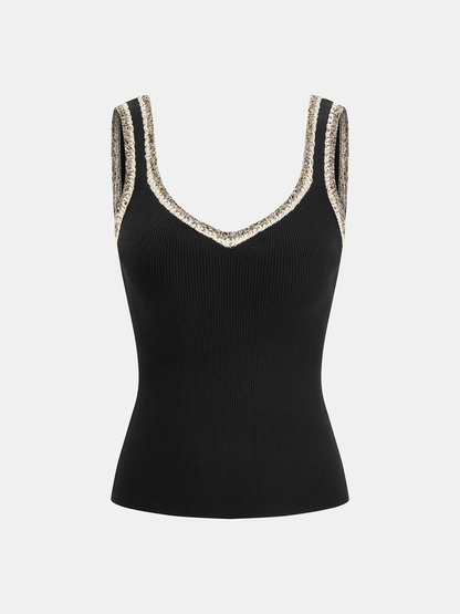 Contrast Trim Ribbed Knit Tank Top