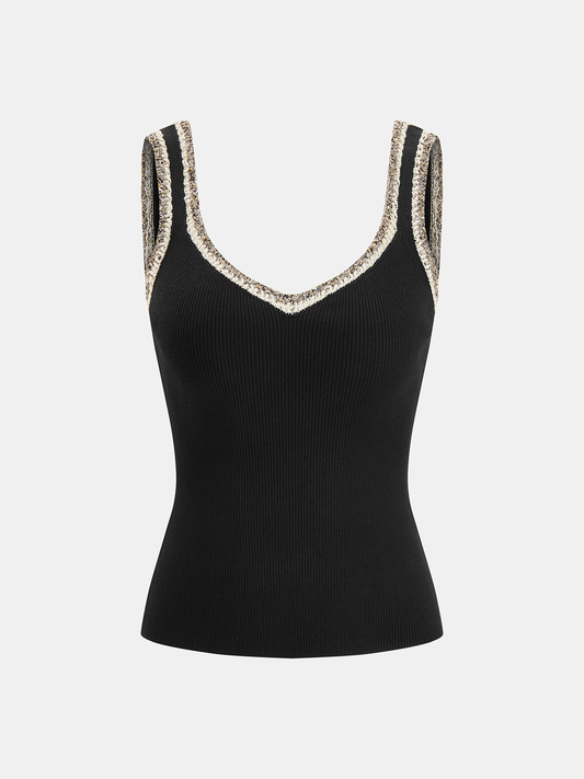 Contrast Trim Ribbed Knit Tank Top