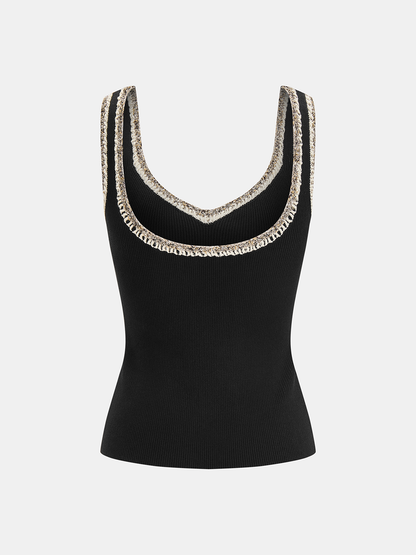 Contrast Trim Ribbed Knit Tank Top