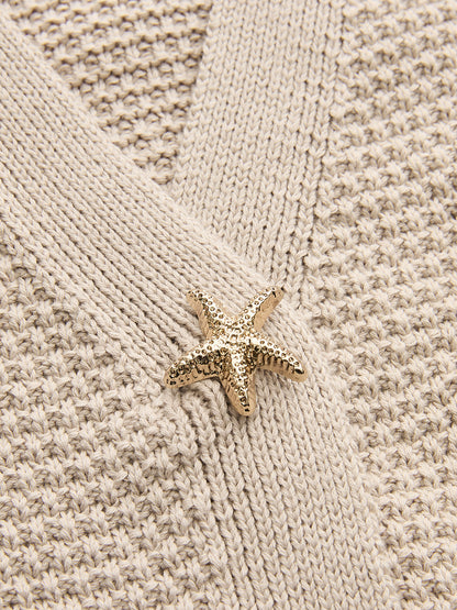 V-Neck Short Sleeve Starfish Button Cardigan