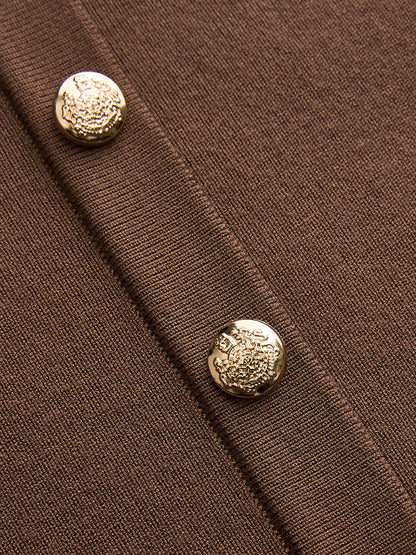 Metal Button Crew-Neck Sleeveless Knit Vest