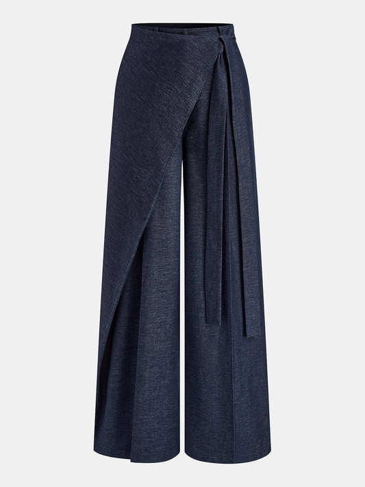 Puddle Hem Asymmetric Wrap Wide-Leg Pants