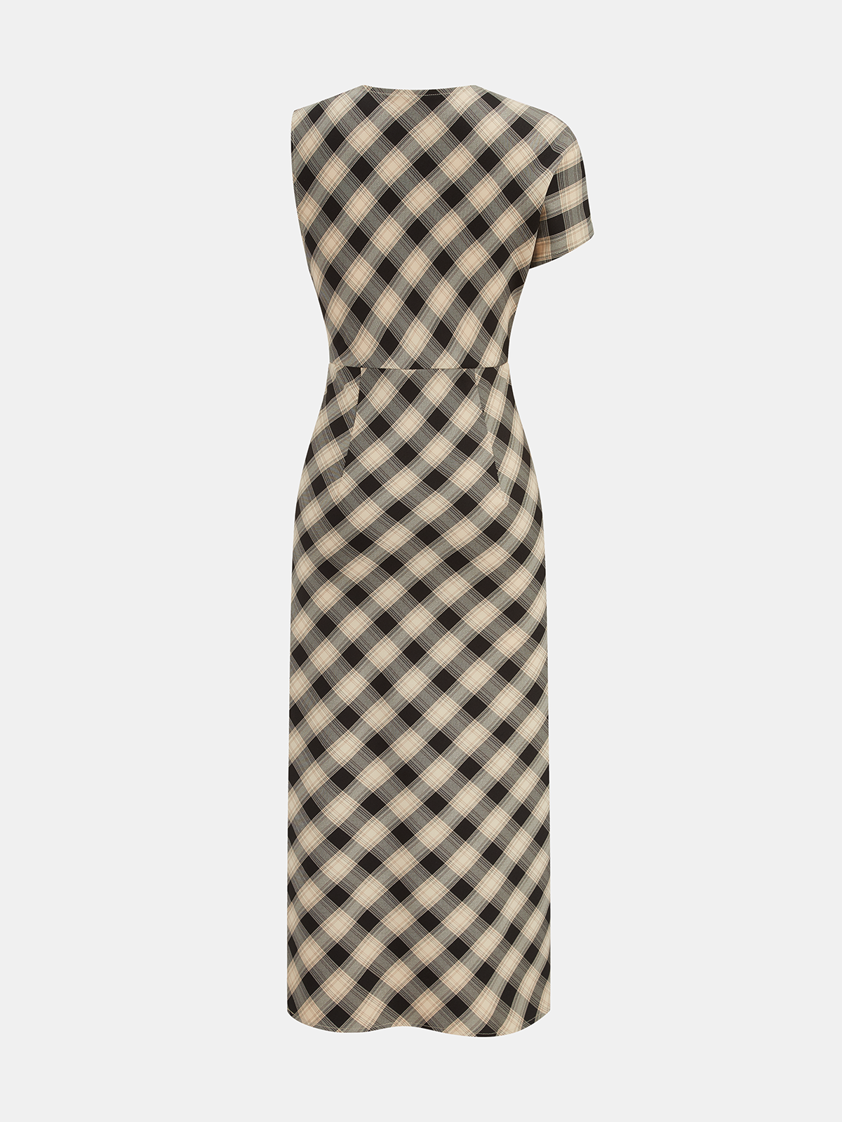 Plaid Asymmetric Slit Maxi Dress