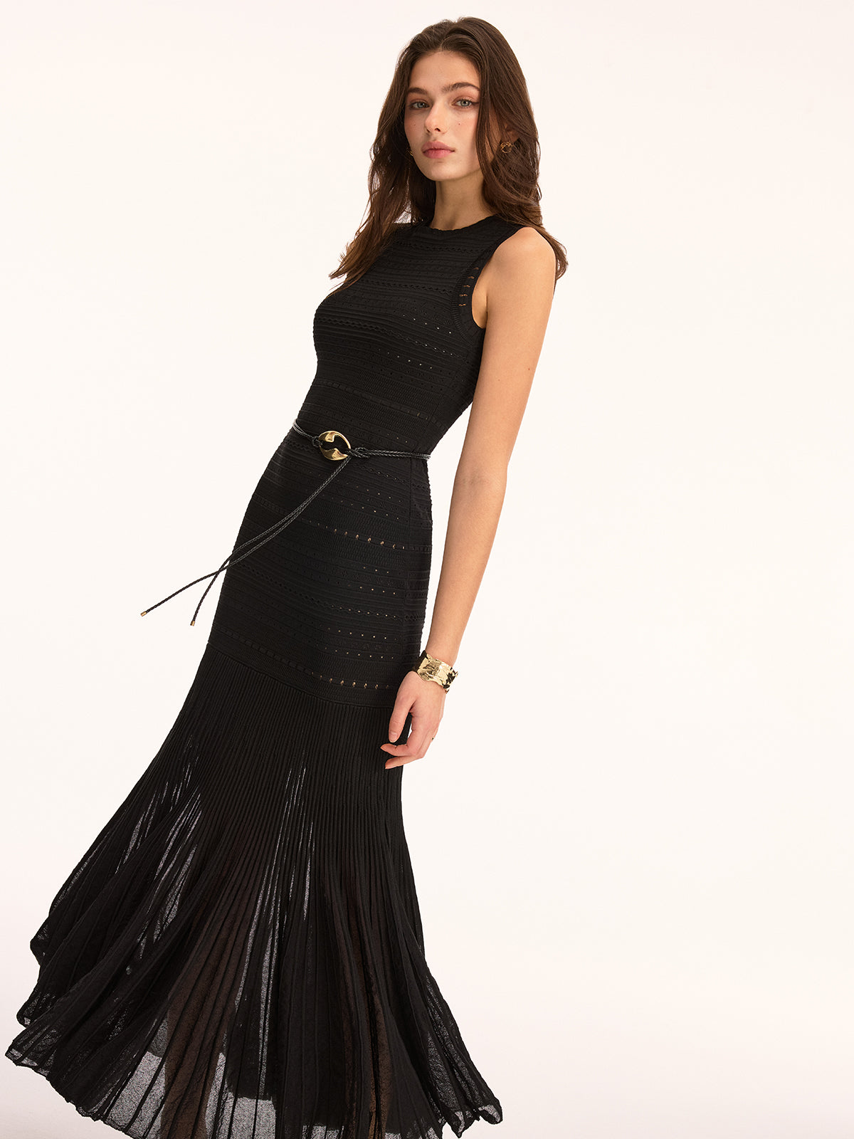 Sleeveless Crochet Knit Maxi Dress