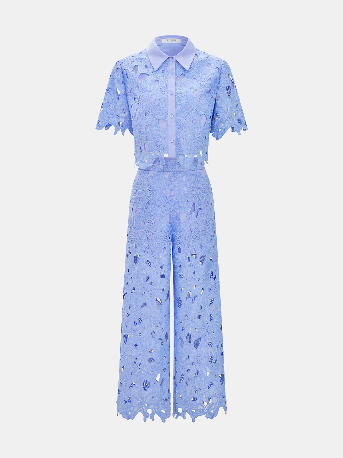Cutout Lace Short Sleeve Top & Pants Set
