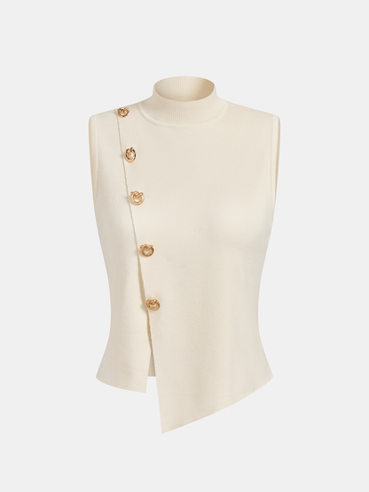 Asymmetric Button Sleeveless Knit Top