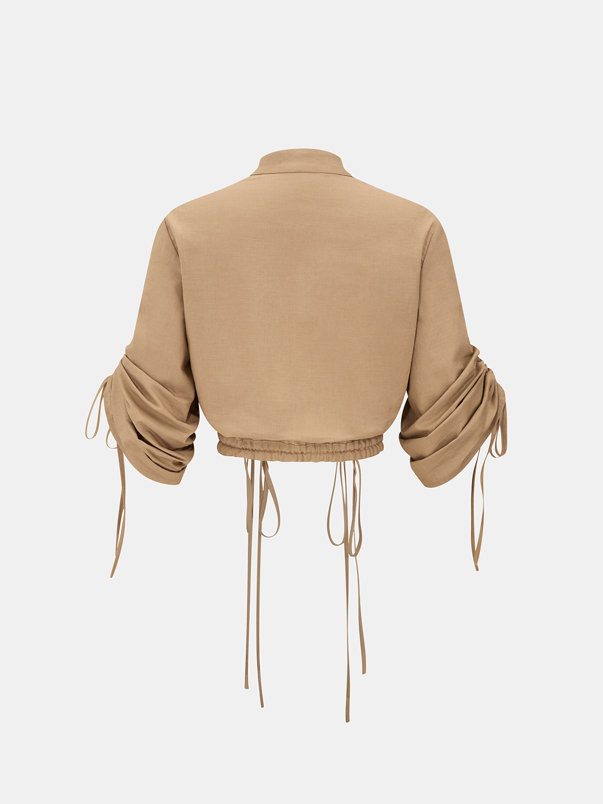 Linen-Cotton Drawstring Cropped Shirt