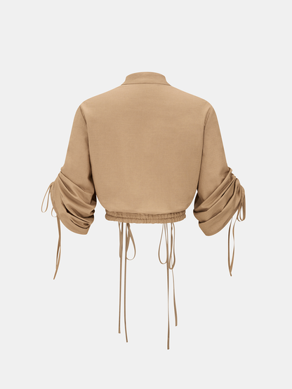 Linen-Cotton Drawstring Cropped Shirt