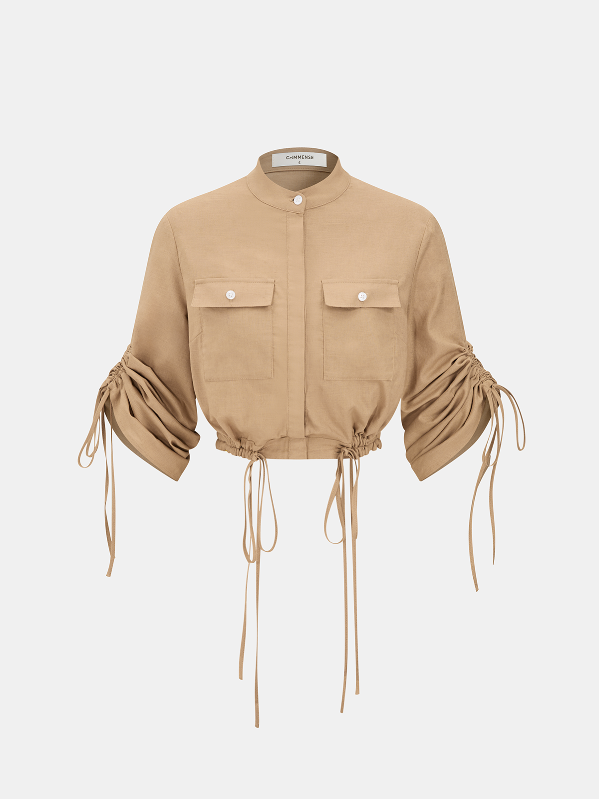 Linen-Cotton Drawstring Cropped Shirt