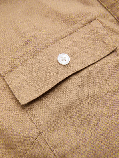 Linen-Cotton Drawstring Cropped Shirt