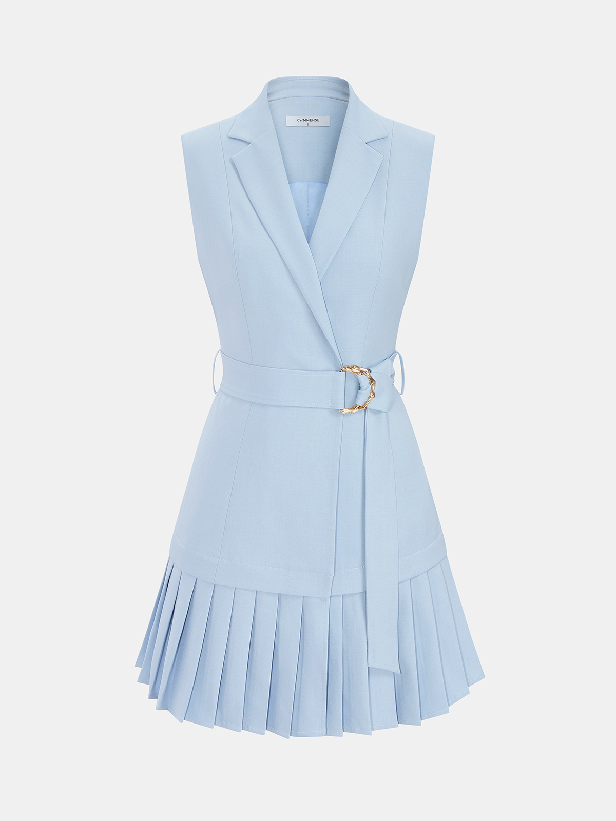 Belted Pleated Sleeveless Blazer Mini Dress