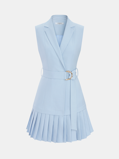 Belted Pleated Sleeveless Blazer Mini Dress