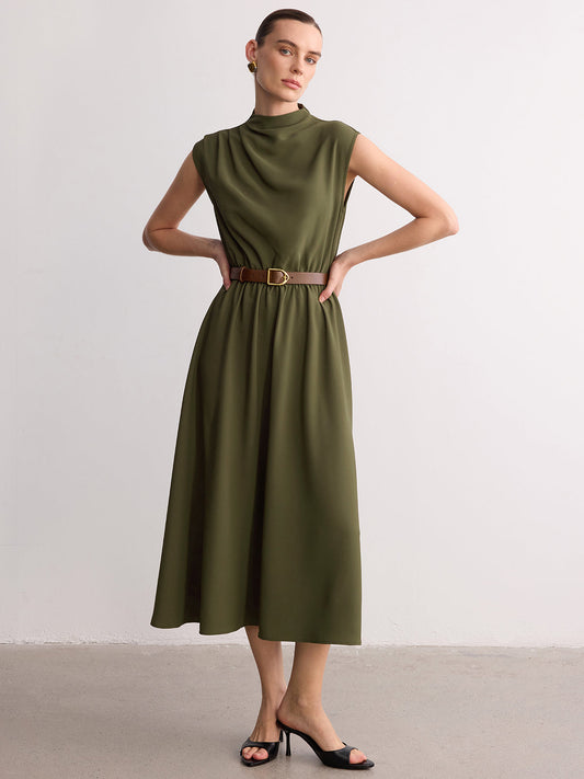 Sleeveless Mock Neck Belted Maxi Dress