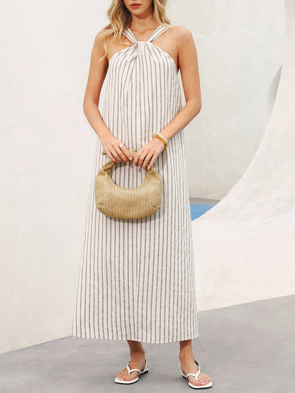 Halter Striped Cotton-Linen Maxi Dress