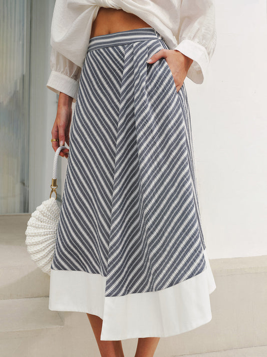 Pocket Detail Striped Midi Skirt