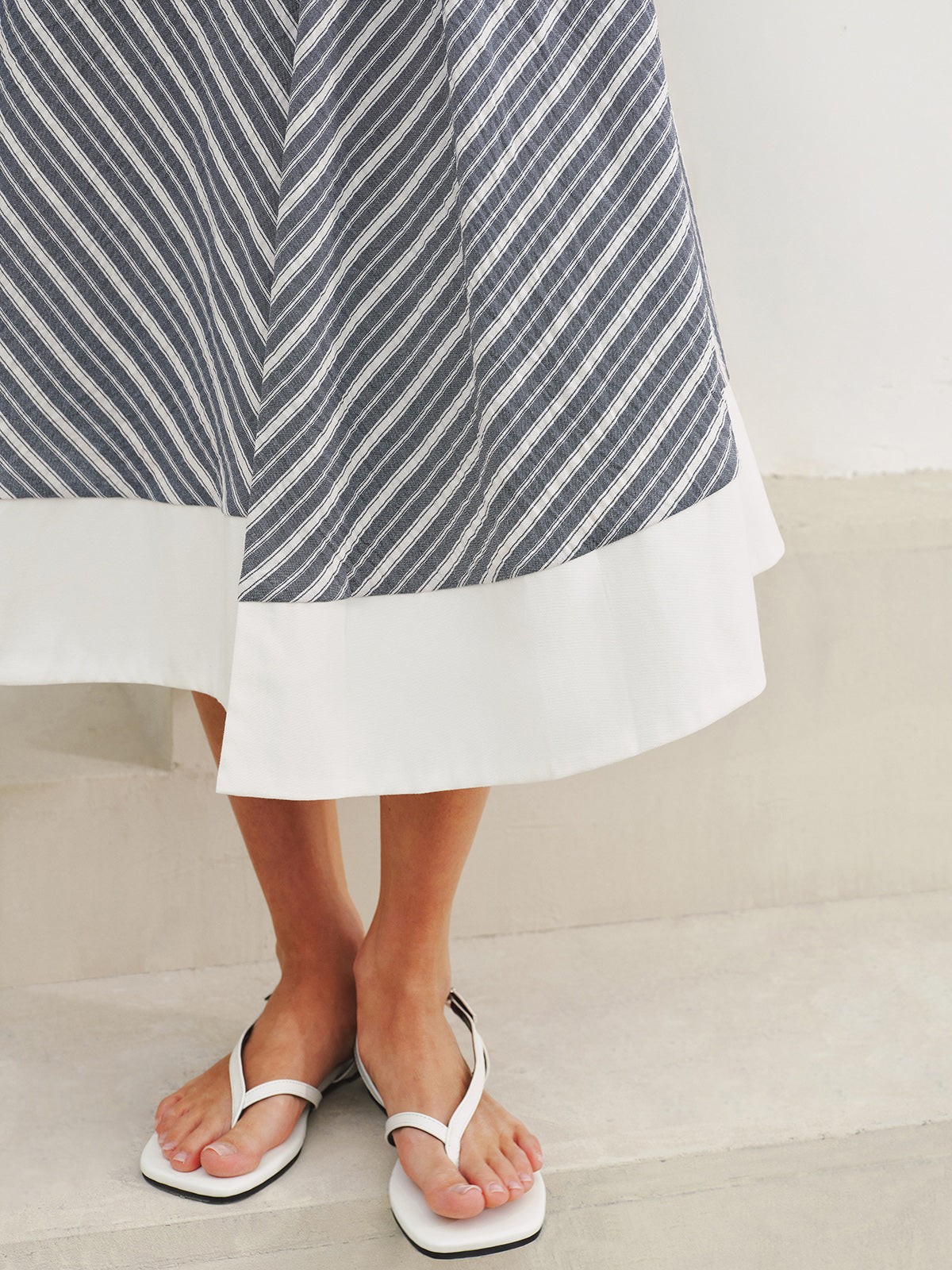 Pocket Detail Striped Midi Skirt