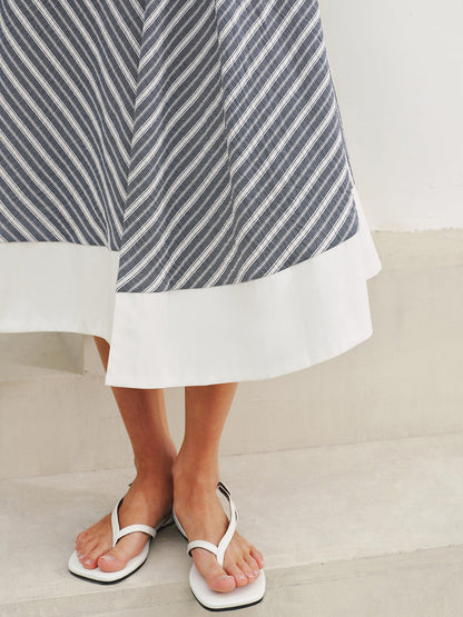 Pocket Detail Striped Midi Skirt
