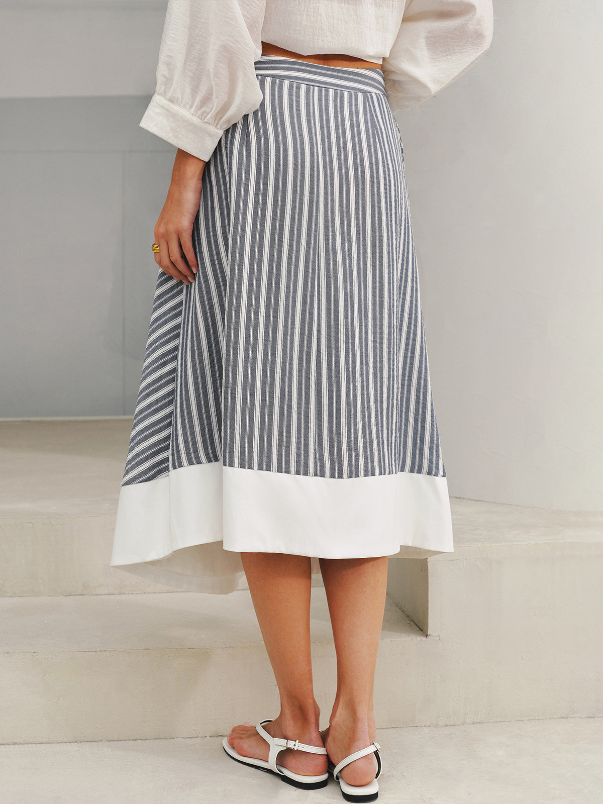 Pocket Detail Striped Midi Skirt