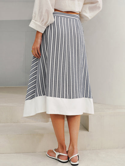 Pocket Detail Striped Midi Skirt