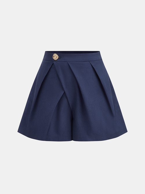 Embossed Button Pleated Skort