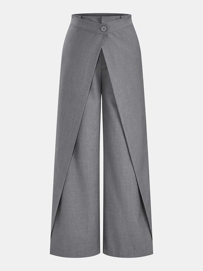 Wrap Front Mid-Waist Wide Leg Pants