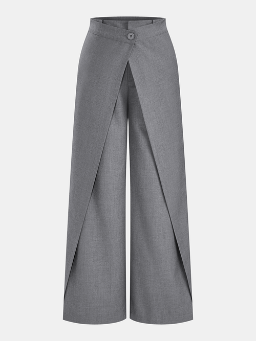 Wrap Front Mid-Waist Wide Leg Pants