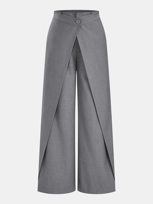 Wrap Front Mid-Waist Wide Leg Pants