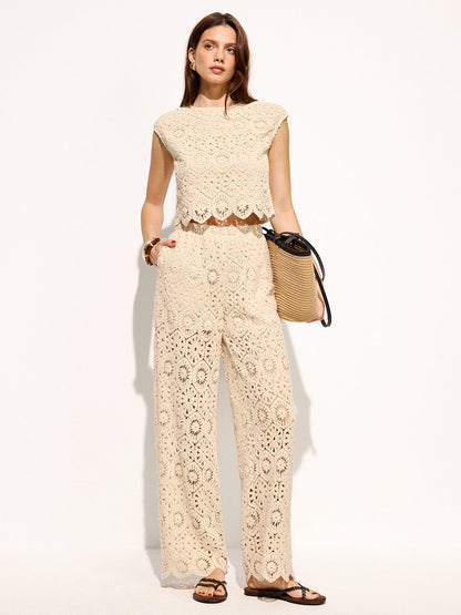 Crochet Sleeveless Crop Top & Pants Set