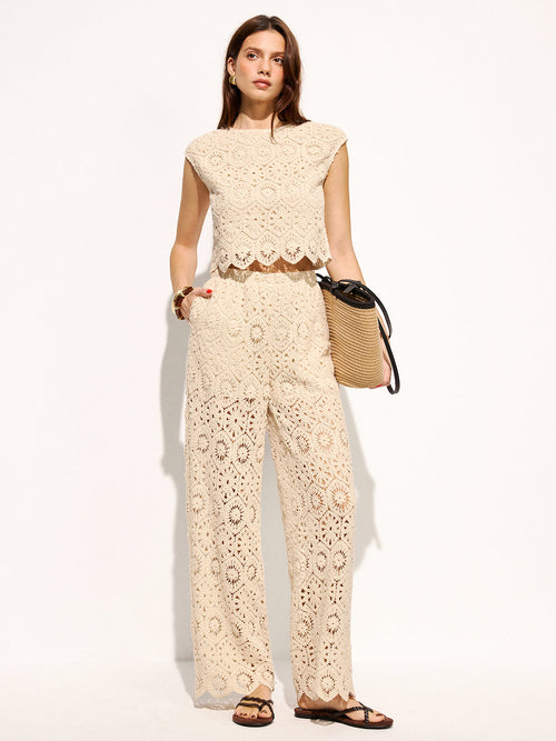 Crochet Sleeveless Crop Top & Pants Set