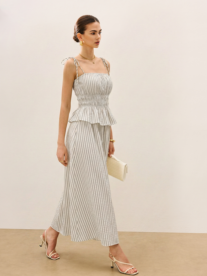 Striped Peplum Cami Top & Maxi Skirt Set
