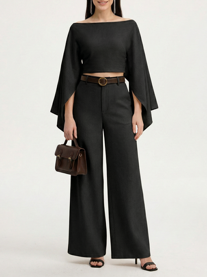 Belted Linen-Blend Wide-Leg Pants
