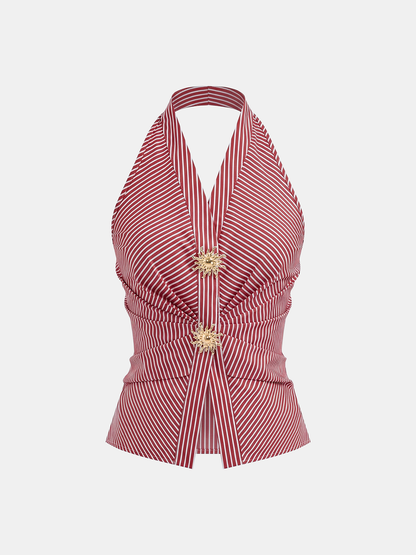 Cotton Blend Striped Halter Top