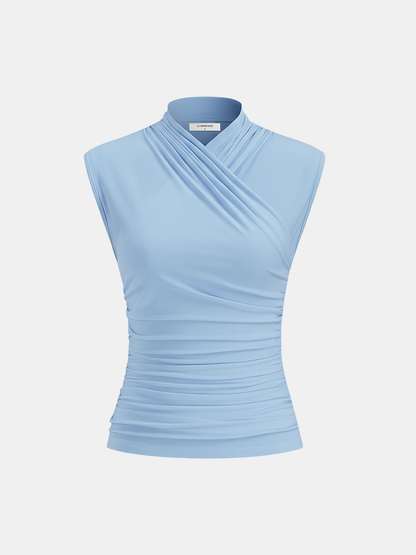 Cross Neck Ruched Fitted Tank Top