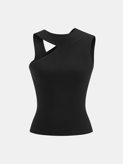 Asymmetrical Cut-Out Ribbed Knit Tank Top
