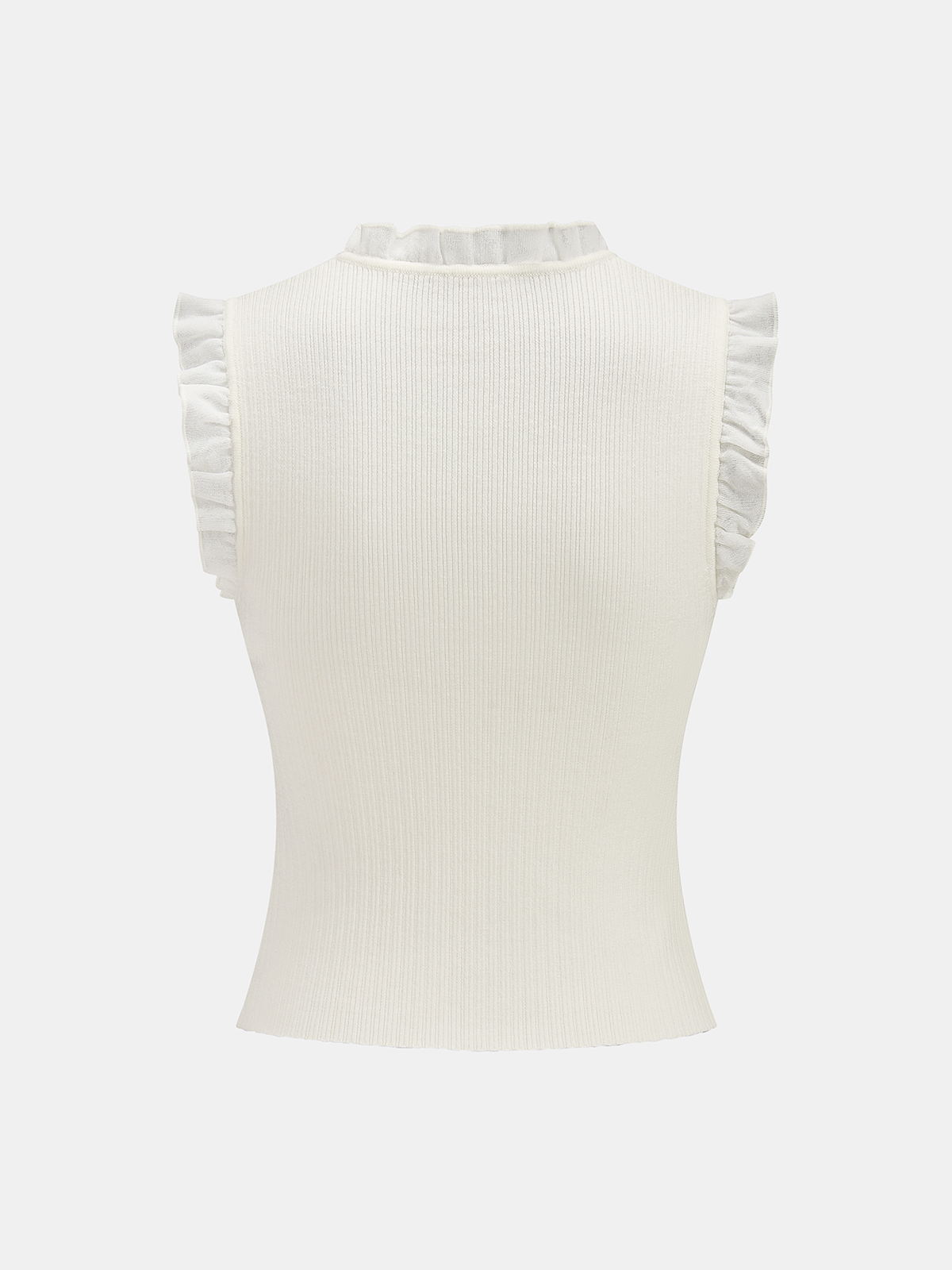 Ruffled Wool Blend Sheer Ribbed Knit Top