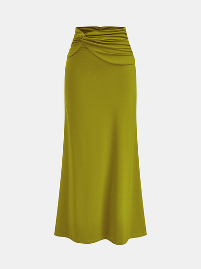 Draped Crop Top & Ruched Maxi Skirt Set