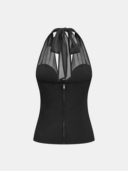 Sheer Halter Neck Top & Shorts Set