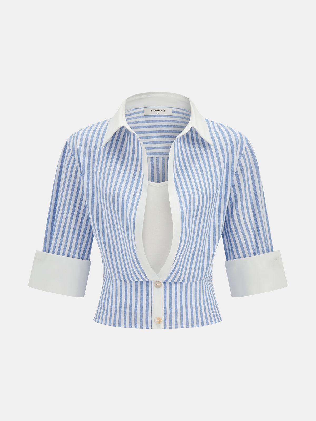 Striped Cotton Blend Cropped Shirt