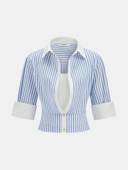 Striped Cotton Blend Cropped Shirt