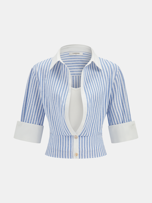 Striped Cotton Blend Cropped Shirt