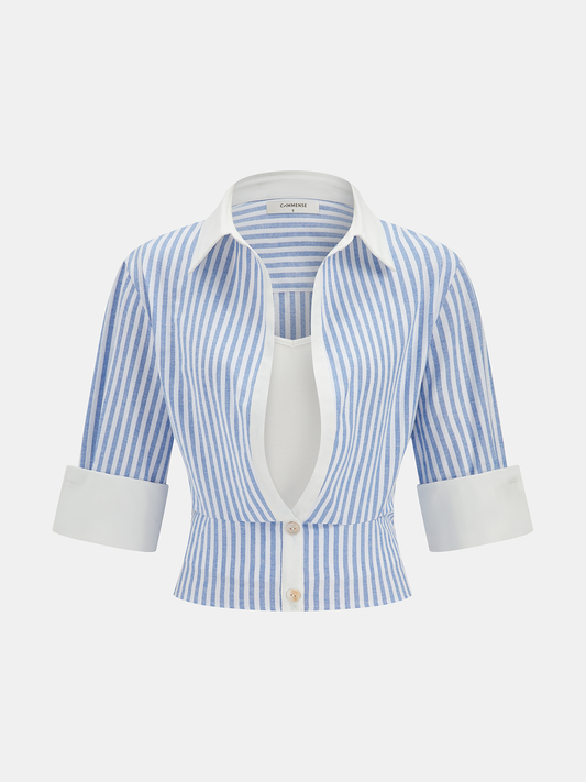 Striped Cotton Blend Cropped Shirt