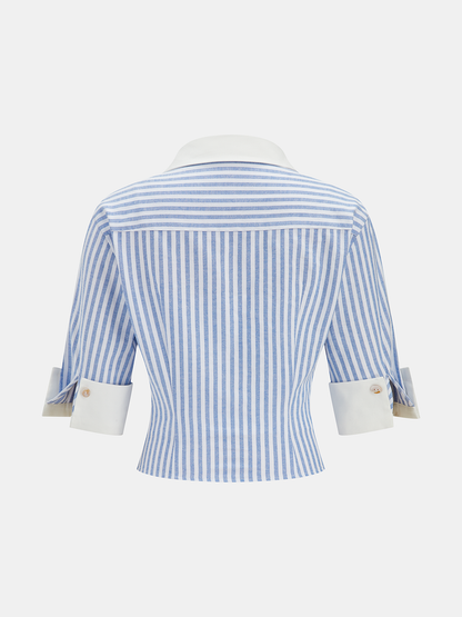 Striped Cotton Blend Cropped Shirt