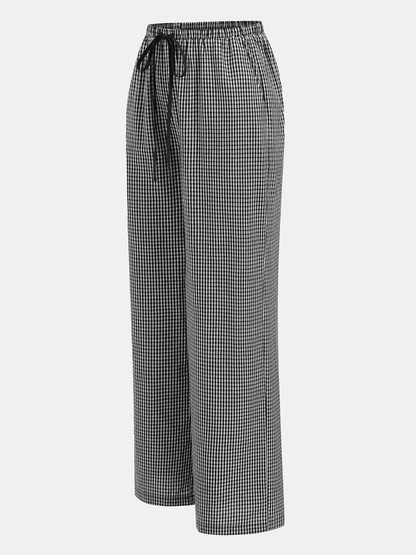 Gingham Lace-Up Sleeveless Top & Pants Set