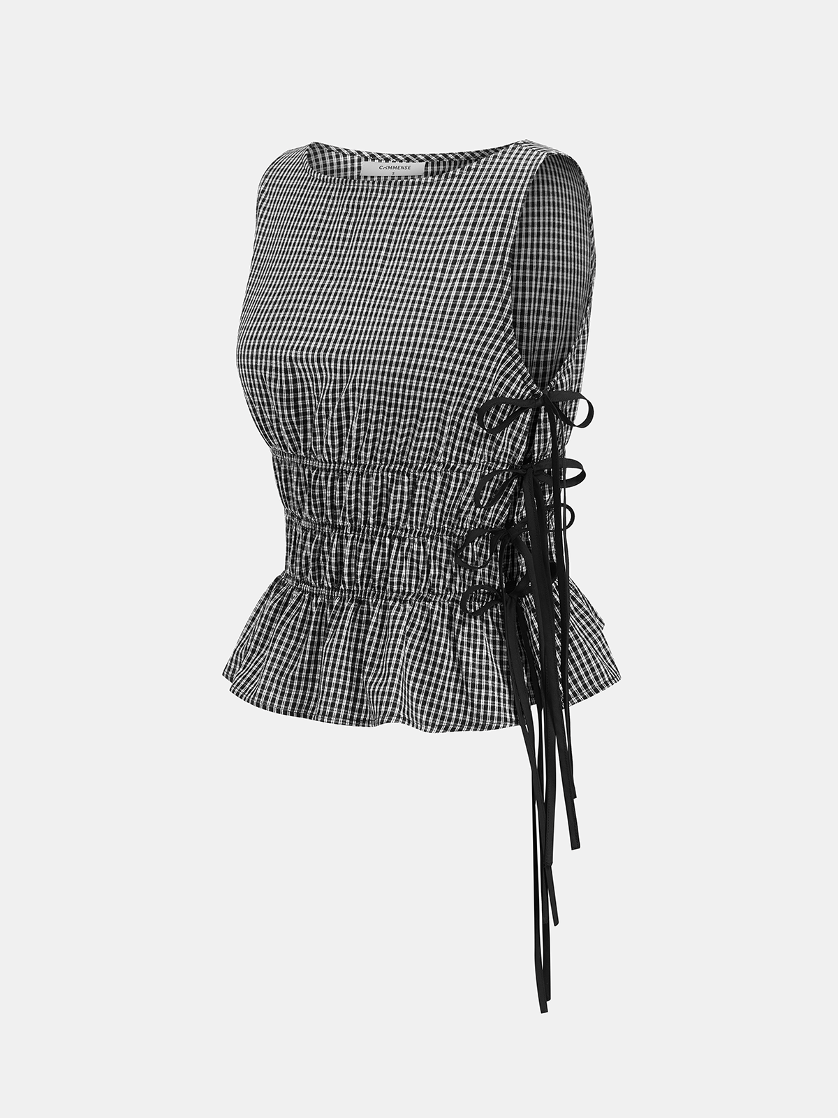 Gingham Lace-Up Sleeveless Top & Pants Set